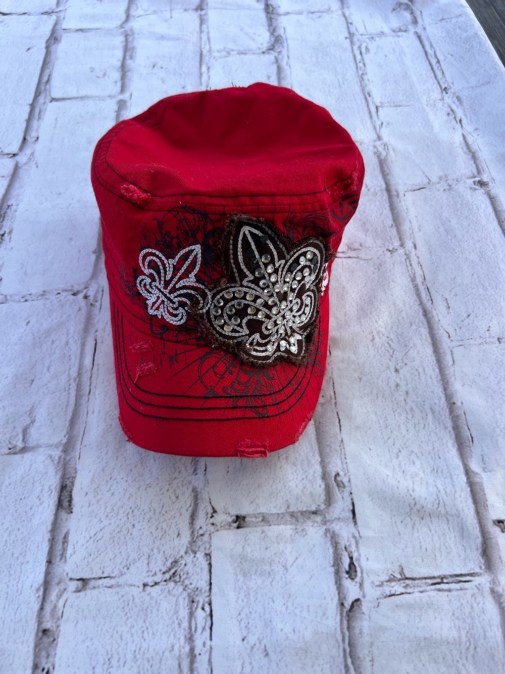 Red Fleur-de-Lis Embellished Women's Cadet Cap